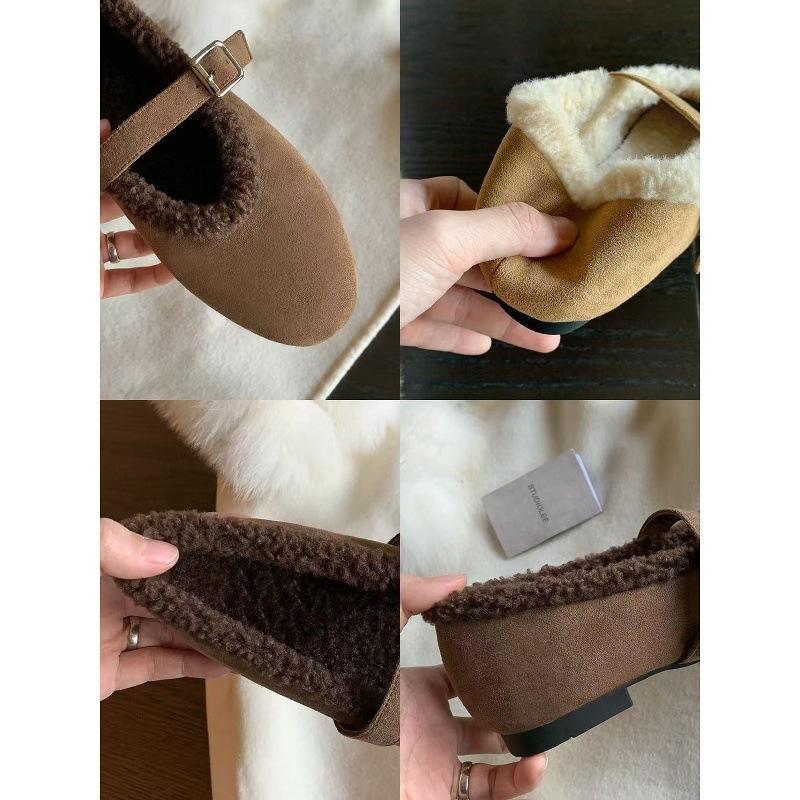 Wool grape ma warm round head one-word buckle with flat bottom versatile Mary Jane shoes women's plush plush single shoes