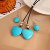 High quality simple ethnic style geometric adjustable necklace stud earrings set, fashionable fringed pendant turquoise accessories