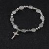 Handmade Rosary Bracelet Elasticated Metal Bracelet  Round Rose Alloy Beads Catholic Saints Images Prayer Bracelets