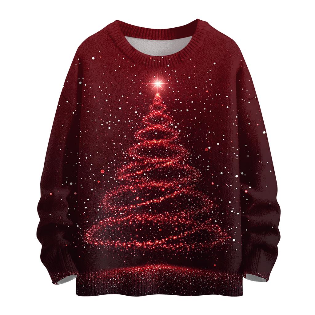 Ladies' Fashionable Casual Long Sleeved Christmas Printed Round Neck Knitted Yarn