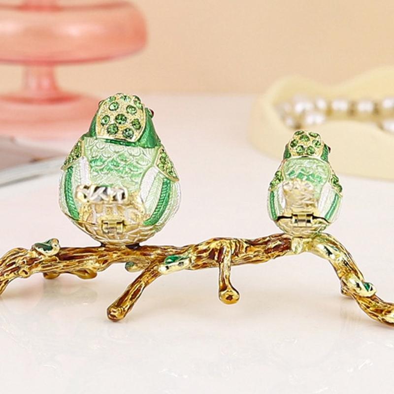 Zinc Alloy Bird Jewelry Box, Enamel Jewelry Holder for Rings and Earrings, Lovebird Display Box for Vanity, Dresser or Shelf Use