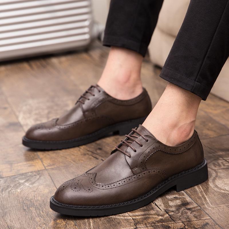 Men's Large Size Spring Leather Brogue Shoes - Casual & Formal Lace-up Low-tops