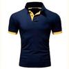 Male Casual Polo Shirts Fashion Contrast Color Design Turn-down Collar Comfortable Tops Slim Fit Short Sleeve Tees