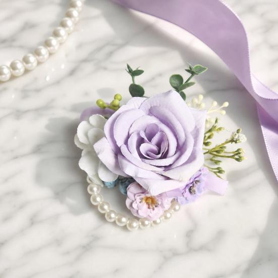 Yousheng Purple Wedding Boutonniere, Artificial Silk Flower Lapel Pin for Groom Bride Parents, Romantic Wrist Corsage for Bridal