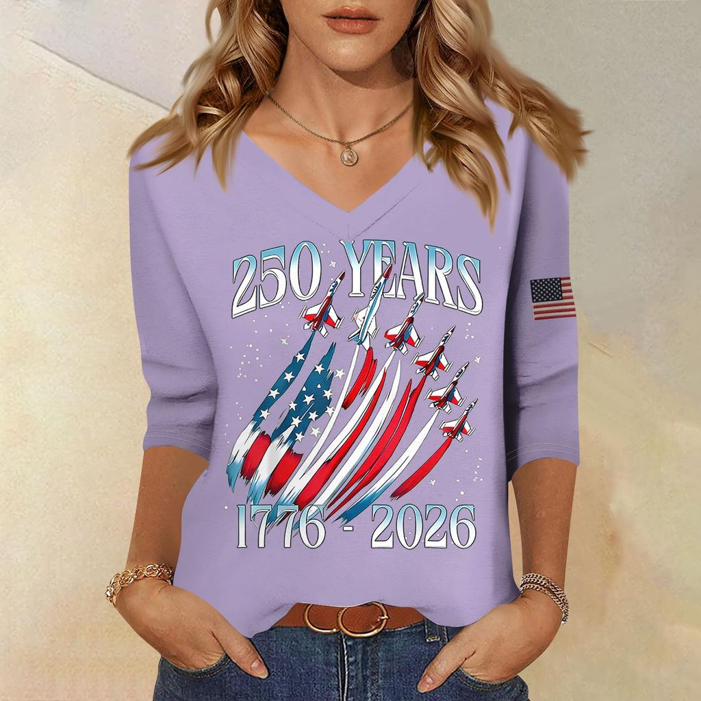 Womens Spring Tops V Neck 250 Years 1776 2026 Print Summer Shirts for Women Dressy Tops for Women Casual Style
