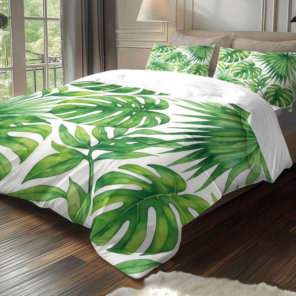 Bedding Three-Piece Set Plant Green Leaf Digital Printing Quilt Cover Pillowcase Polished Cloth Home Textile Kit