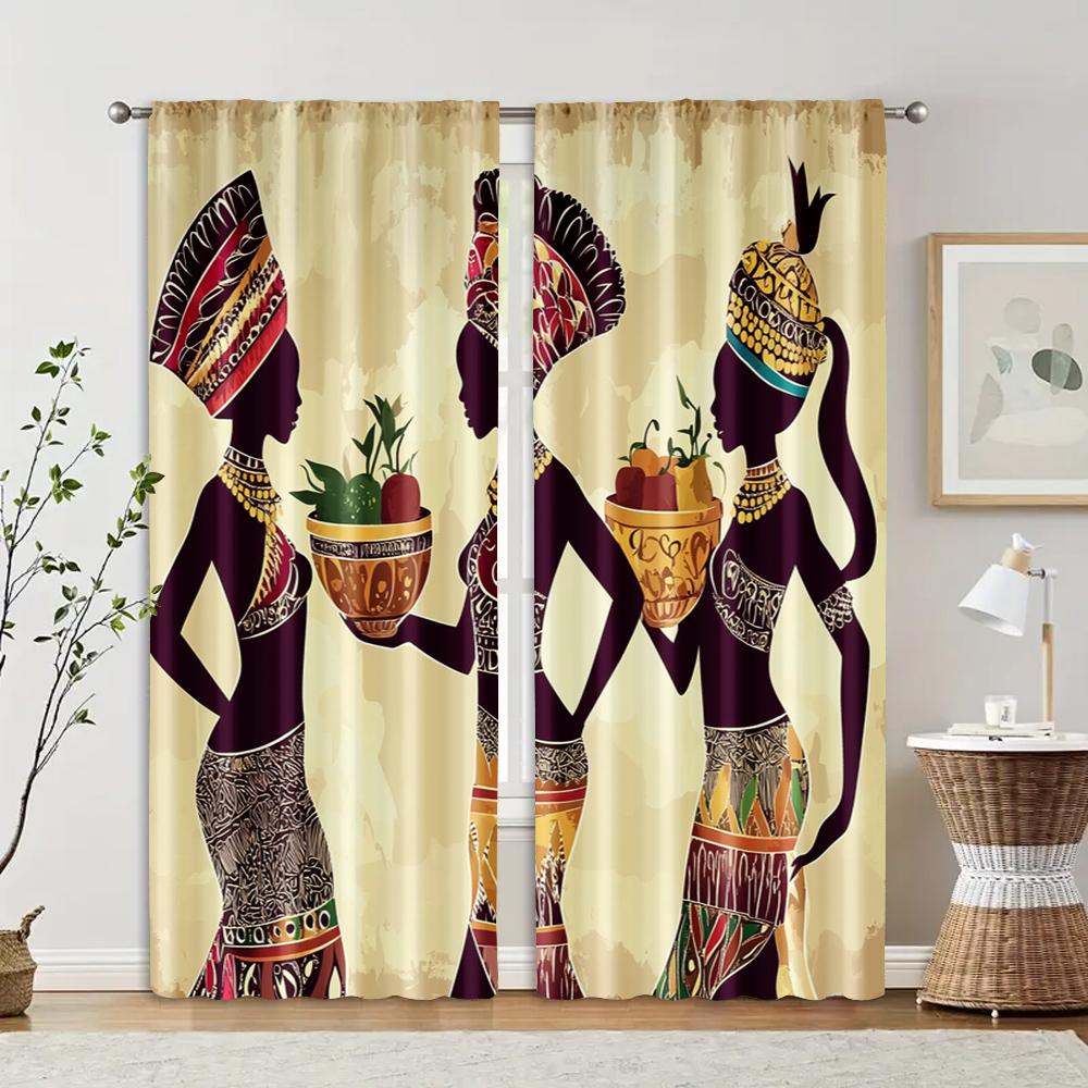 2pcs   Curtains&Window Treatment Elegant African Woman Machine Washable (without Rod) Stuff Clearance for Various Room Types