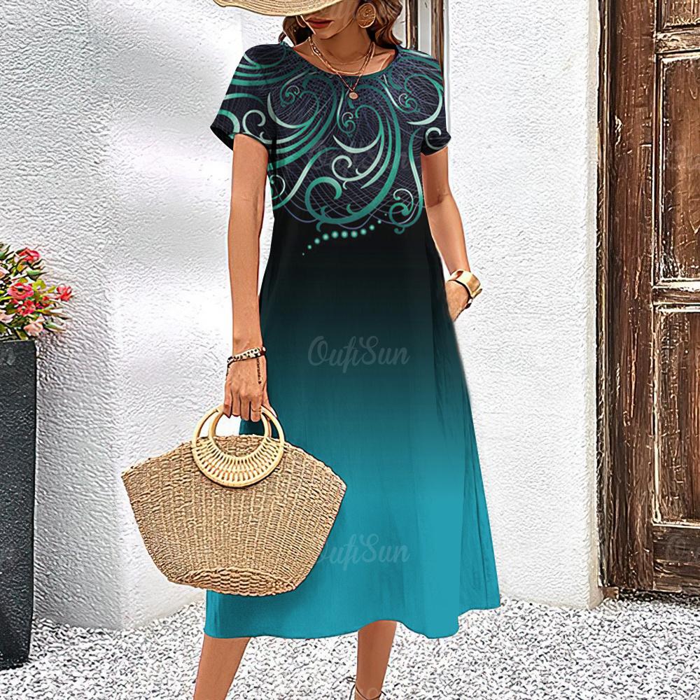 Nové dámské šaty Grafický potisk Elegantní a krásné Midi šaty Plus size Dámské Letní Jednodílné šaty