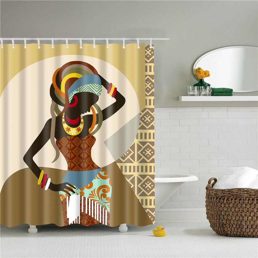 Abstract African Shower Curtain Prints Fabric Polyester Curtains For Bathroom Waterproof Bath Curtain Hooks Decoration
