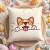 Cushion Cover Cute Dog Waving Paw Plush Fabric Soft Double-Sided Printed Sofa Warm Winter Home Gift Pillow Case