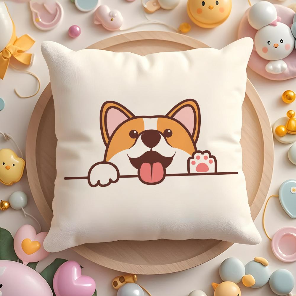 Cushion Cover Cute Dog Waving Paw Plush Fabric Soft Double-Sided Printed Sofa Warm Winter Home Gift Pillow Case