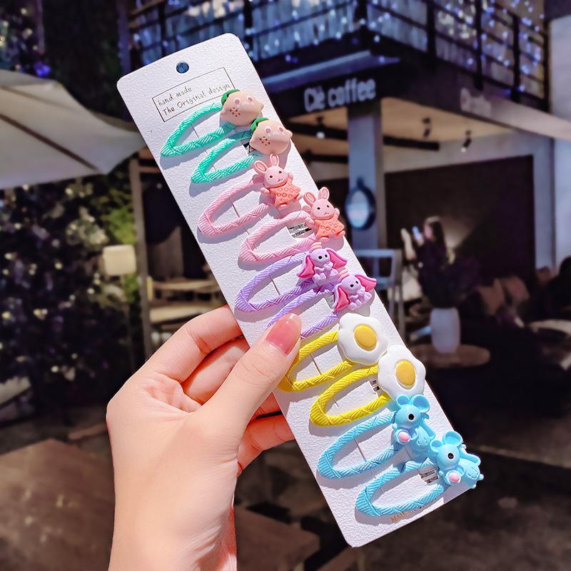 10 pçs/conjunto Meninas Bonito Desenho Animado Unicórnio Arco-Íris Flor Presilhas de Cabelo Crianças Doce Decoração de Cabelo Franja Grampos de Cabelo Acessórios de Cabelo