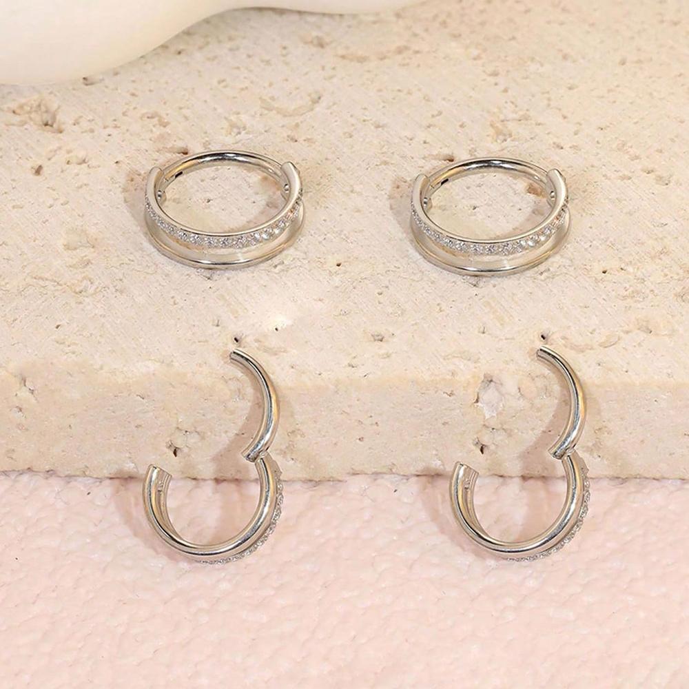 1pcs Double-Hoop Cartilage Earring Diamond Earrings 16G Stainless Steel Hypoallergenic Nose Rings Helix Conch Piercing Jewelry