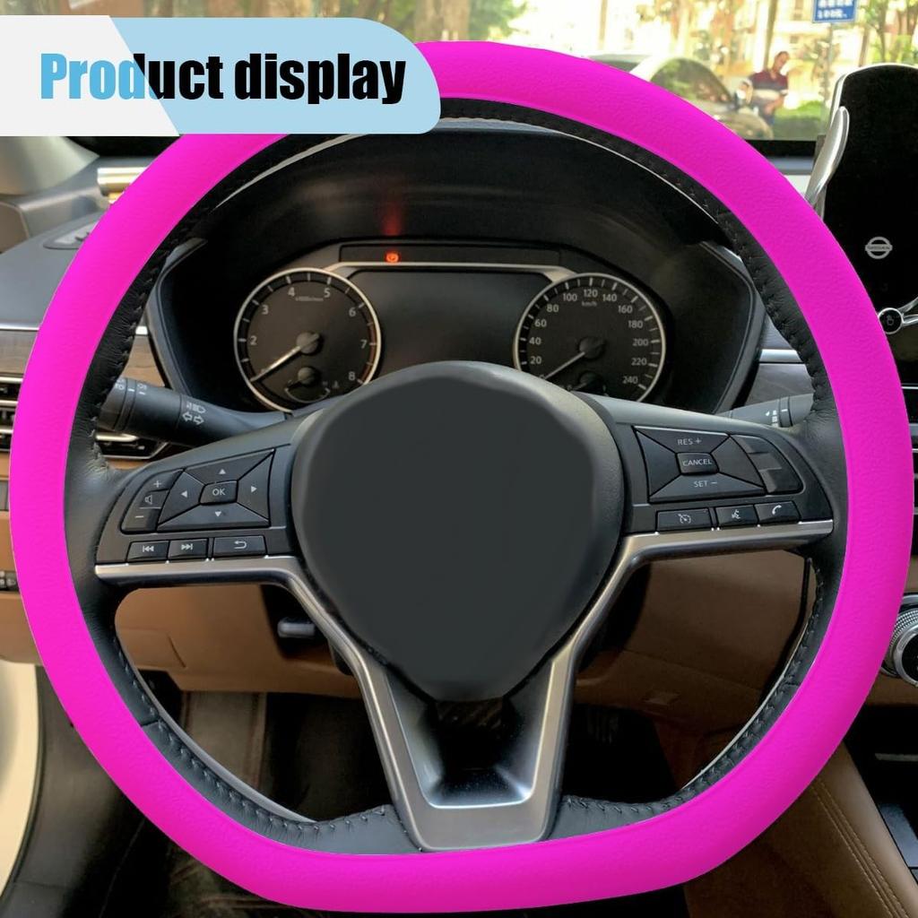3PCS Silicone Car Steering Wheel Cover Set - Includes Handbrake Rose Red