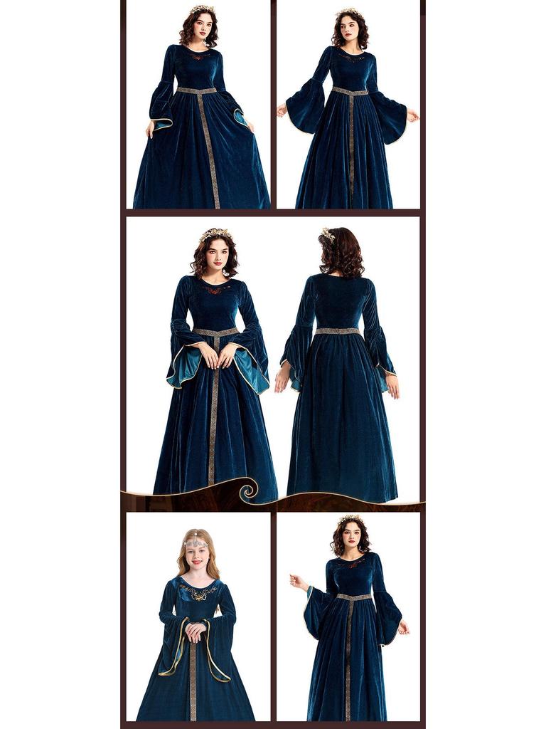 Kinder Retro Halloween Mittelalterliches Palastball Kostüm mit Trompetenärmeln