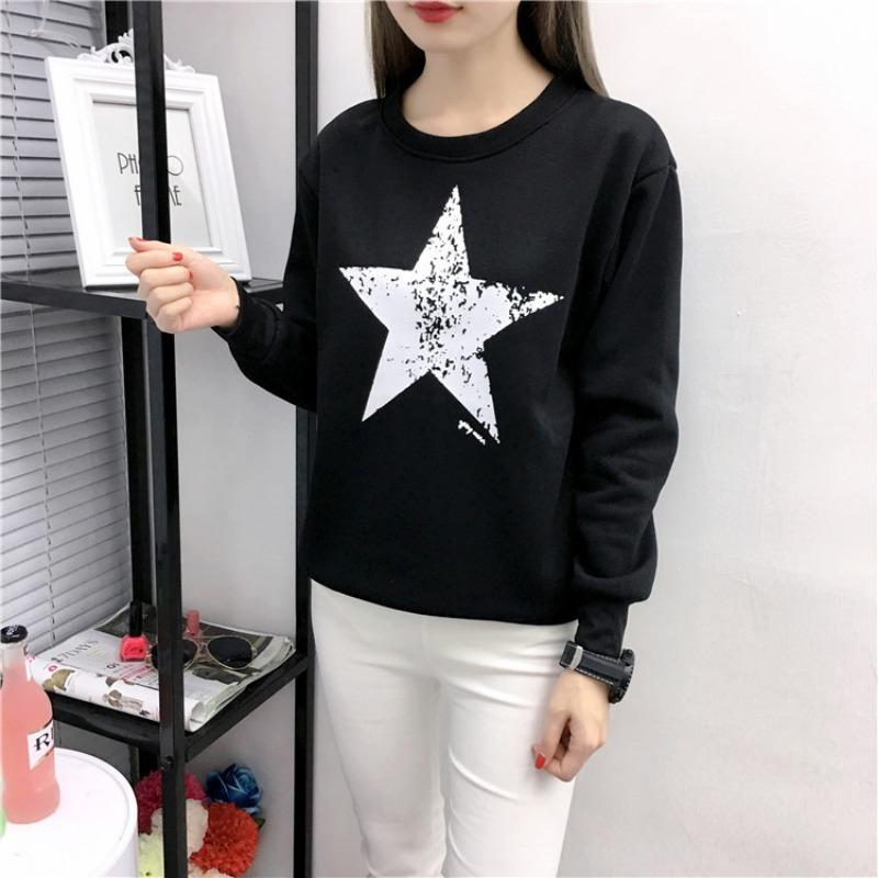 Women's Printed Loose Oversized Fleece Long Sleeved Sweatshirt