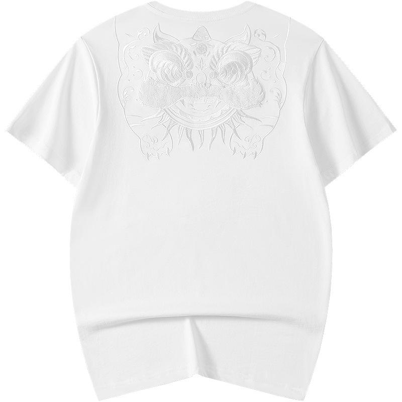 Мужская свободная хлопковая футболка для пар в китайском стиле с короткими рукавами трехмерный мужской топ с вышивкой льва 5XL белый 2809₽