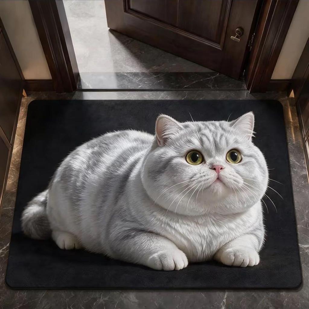 3D Cat Print Diatomite Floor Mat, Anti-slip and Water-absorbing Floor Mat, Diatomite Bath Mat