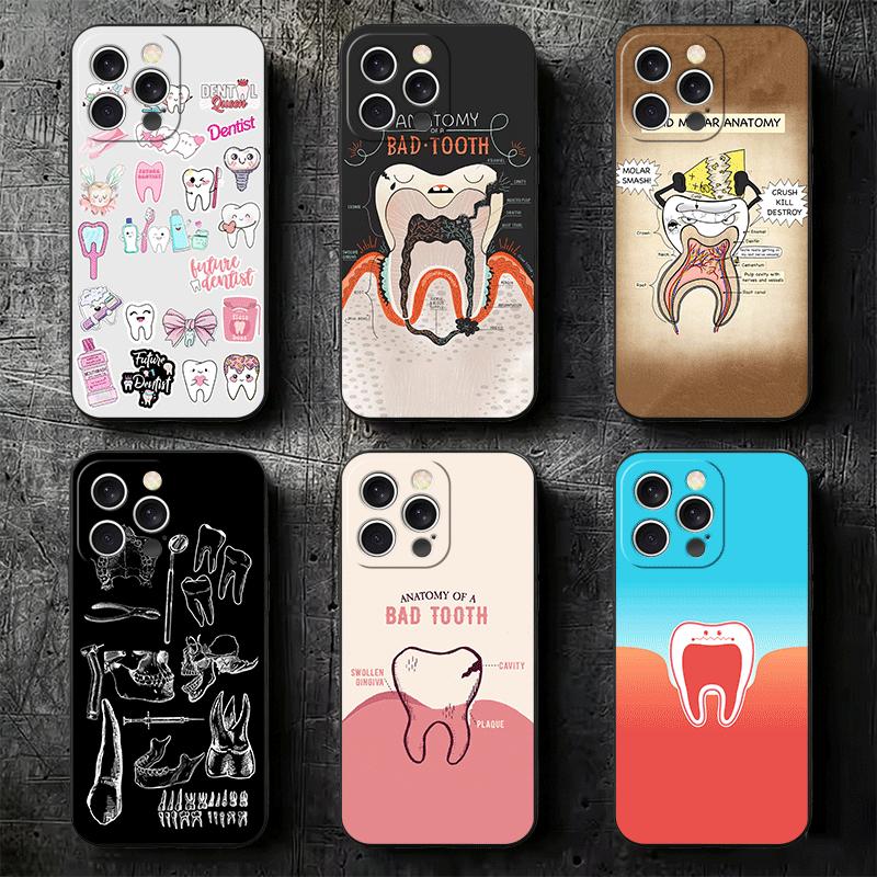 Tooth Dentist Pattern Soft Phone Case for iPhone 16 16E 17 Air 15 Pro Max 14 Plus 13 Mini 11 12 7 Black Cover Back Shell