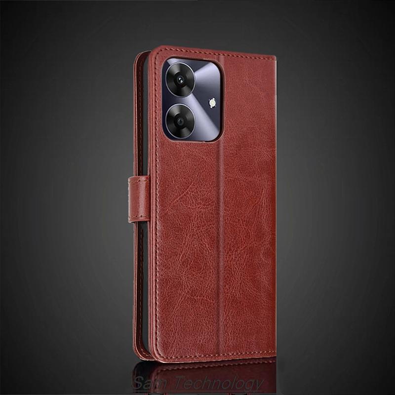 Pouzdro na karty s pouzdrem pro OPPO Realme Note 60 / Realme Note60 z umělé kůže, retro peněženka, pouzdro pro firmy, pouzdro Coque