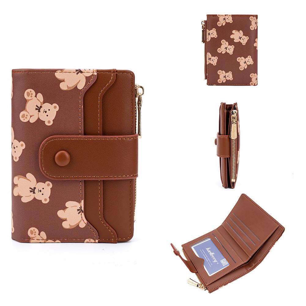 Baellerry Short Wallet For Women With Cartoon Bear Pattern Pu Material Antitheft Rfid Card Holder For Daily Use