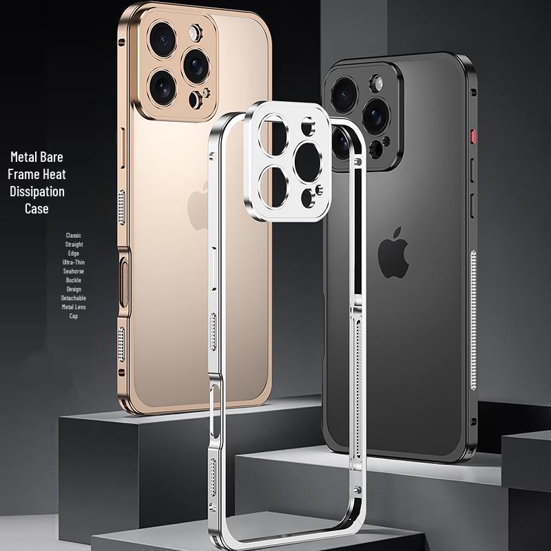 iPhone 15 Pro Aluminum Alloy Heat Dissipation Bumper Case with Seahorse Buckle
