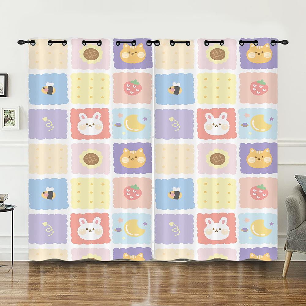 Curtain Cute Illustration Curtain Digital Printing Blackout Curtain No Punching