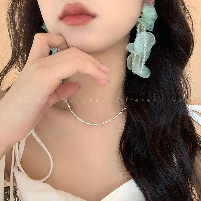 Mint Mambo Green Seaside Vacation Style Crystal Flowers Tassel Stud Earrings for Women Long High Profile Generous Earrings Earrings
