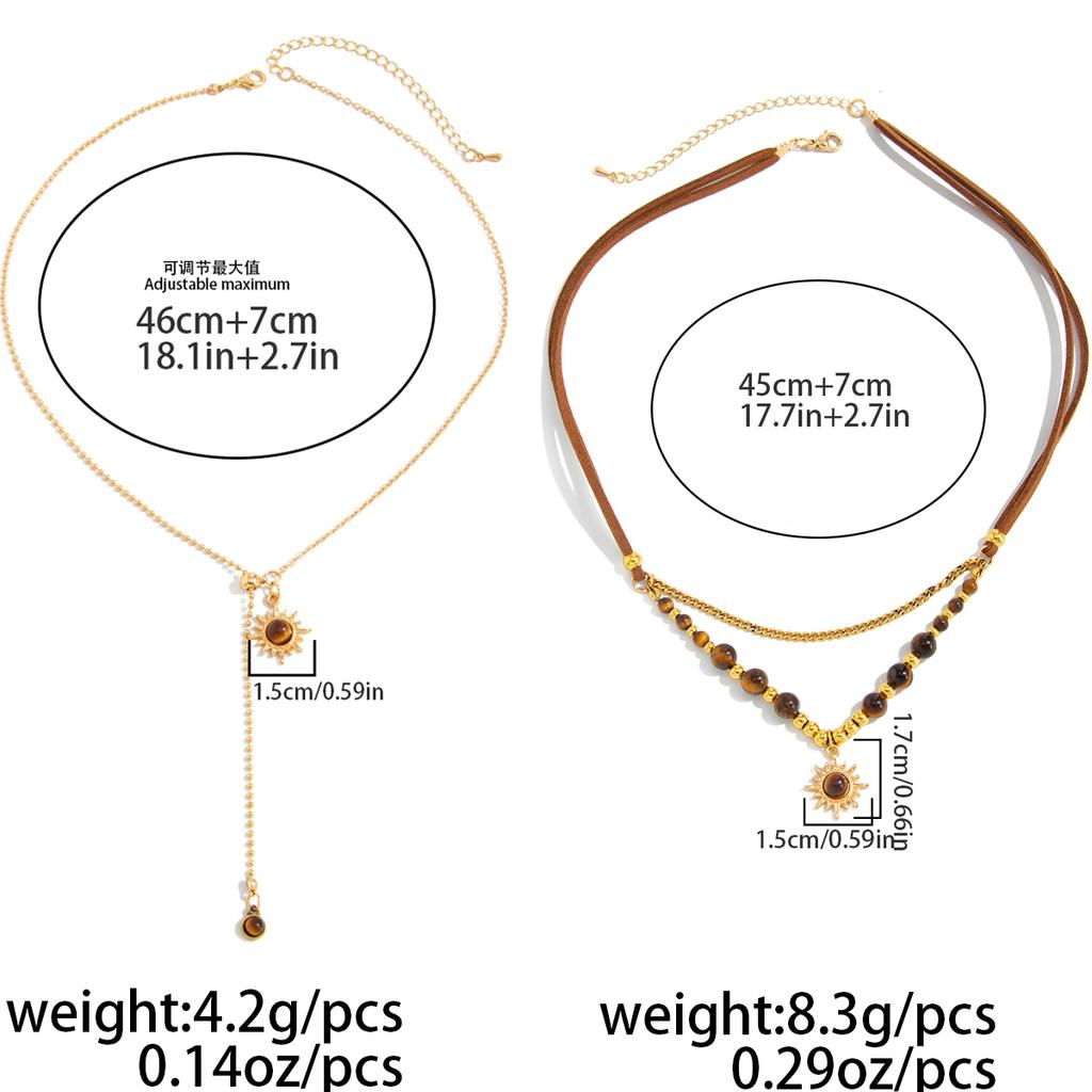 Salircon 2 Styles Elegant Tiger Eye Stone Sunflower Necklace Women Vintage Charm Sweater Chain Lockbone Chain Y2K Jewelry Gift