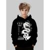 Boy Japanese Anime Dragon print Flower Hoodie -3D White Dragon with Japanese Design, Soft Polyester Hoodie Suitable for Indoor/Outdoor Activities