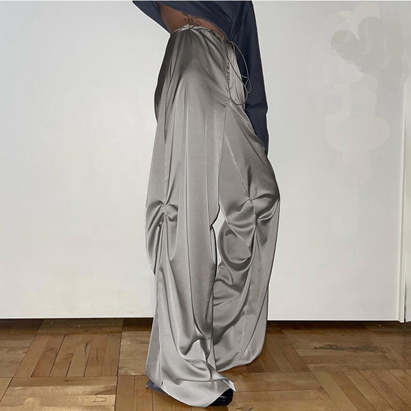 European and American Solid Color Vertical Feeling Floor Dragging Satin Trendy Loose Casual Pants