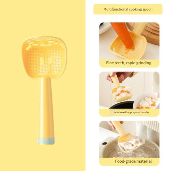 Cartoon Rice Spoon Non-Stick Plastic Rice Spatula Scoop Cooker Food Masher Strainer Spoon Multi-Functional Kitchen Tool for Mashing Fruits Vegetables