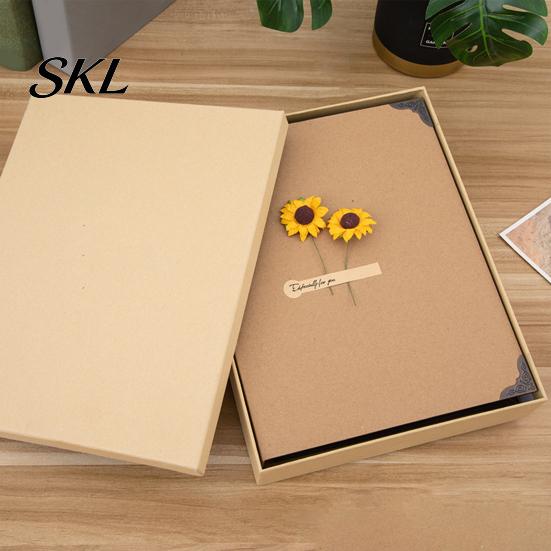 Retro Design Photo Album Sunflower DIY Scrapbook Album, Paste-In Memory Book with Thick Blank Pages, Creative Handmade Craft Keepsake for Travel