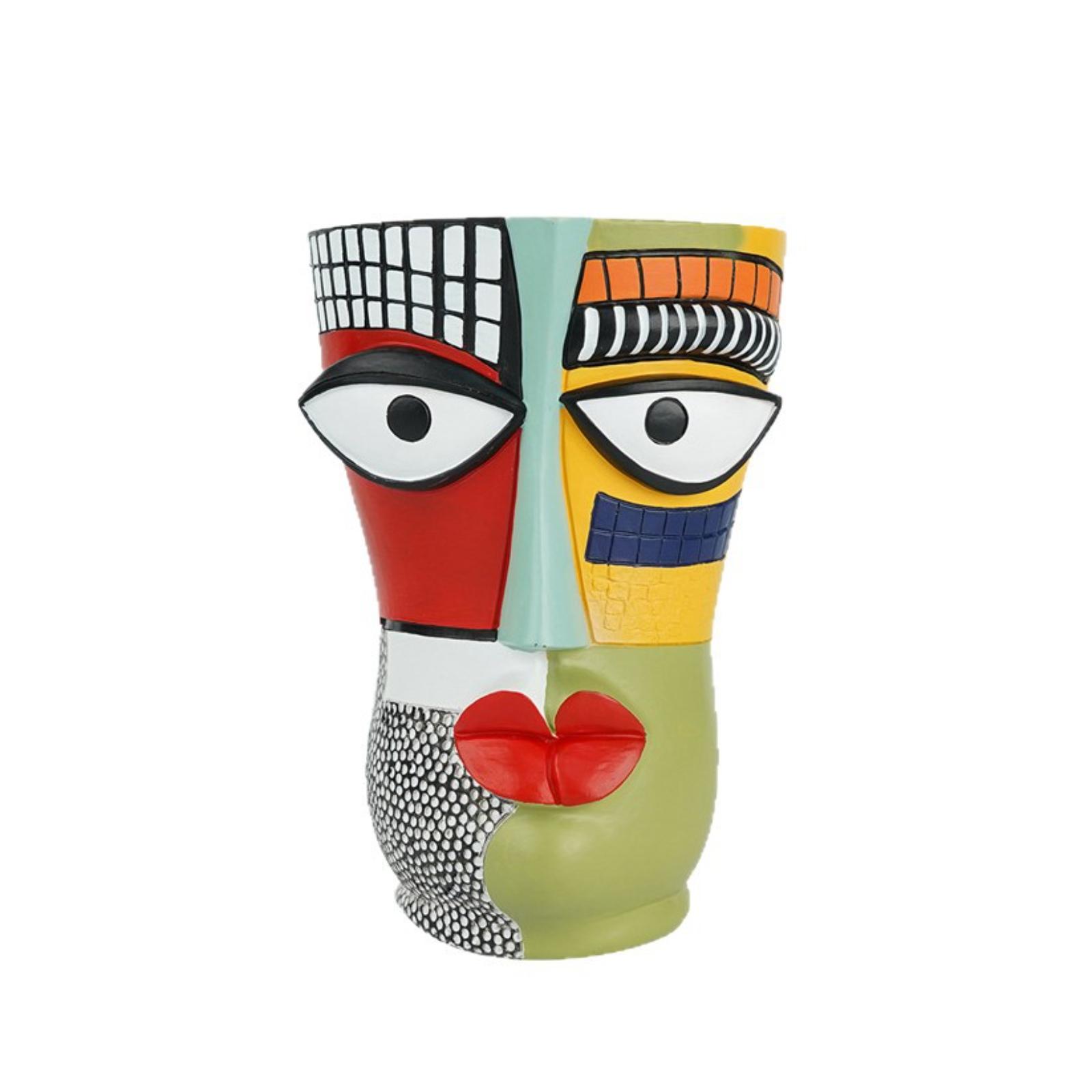 

Абстрактный цветочный горшок для лица в стиле Пикассо - Бруталистский плантатор со скульптурным искусством для домашнего декора и посадки One Size