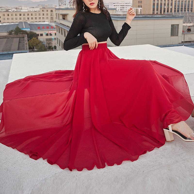 Elegantná šifónová swingová sukňa A-linie so 720-stupňovým vzorom pre moderný tanec a tanec Xinjiang