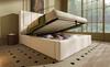 Upholstered Bed 90x200 cm Single with Hidden Cup Holder & Charging Station, Hydraulic with Storage Under the Bed, Linen Beige (Without Mattress)