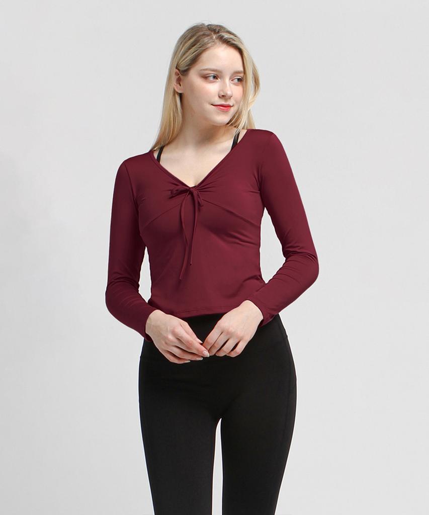 NOKJOK Heidi Ribbon Semi-Crop Long Sleeve T-Shirt Running Yoga Wear Pilates Wear