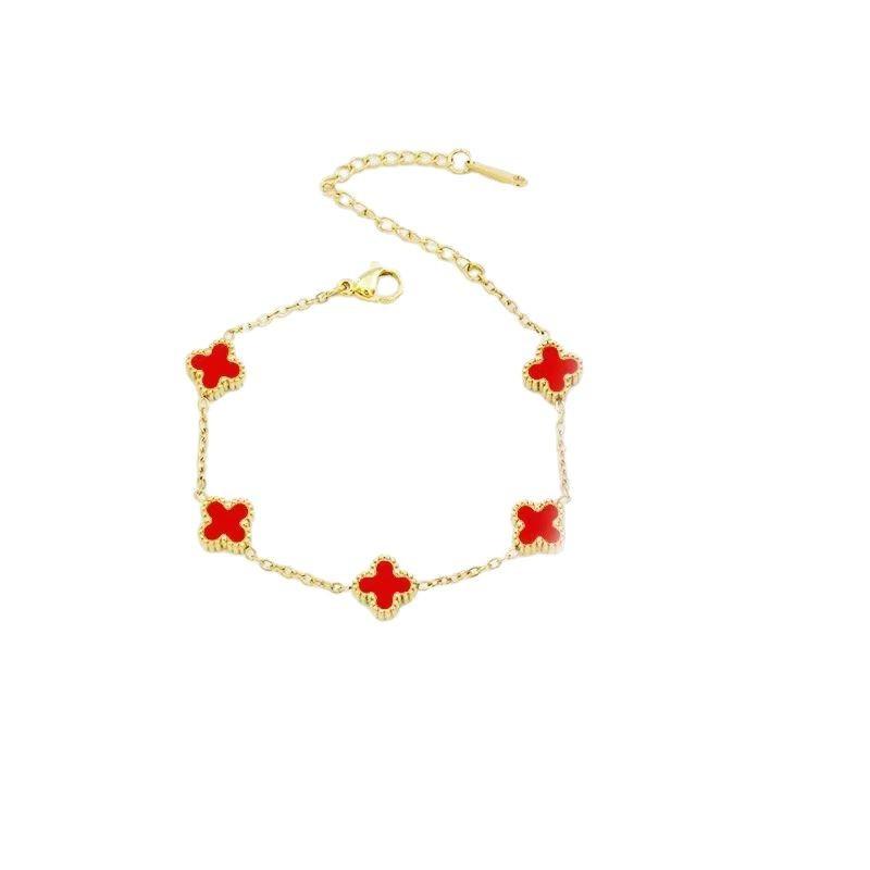Titanium Steel 9mm Four-leaf Clover Mini Bracelet with Natural White Mother-of-pearl Flower Non-fading Women's Bracelet
