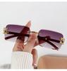 2026 Frameless Faux Wood Grain Leopard Head Men's Square Sunglasses with Leopard Temple.