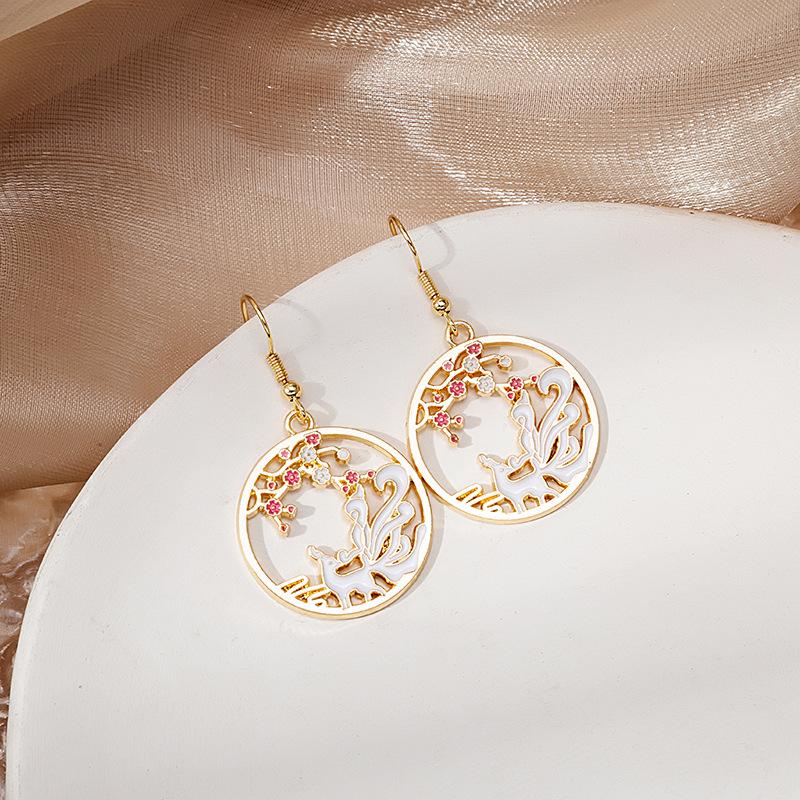 Fun Cartoon Asymmetrical Oil Drop Earrings, Guochao Panda Animal Fruit Earrings, Cute Mushroom Leaf Earrings