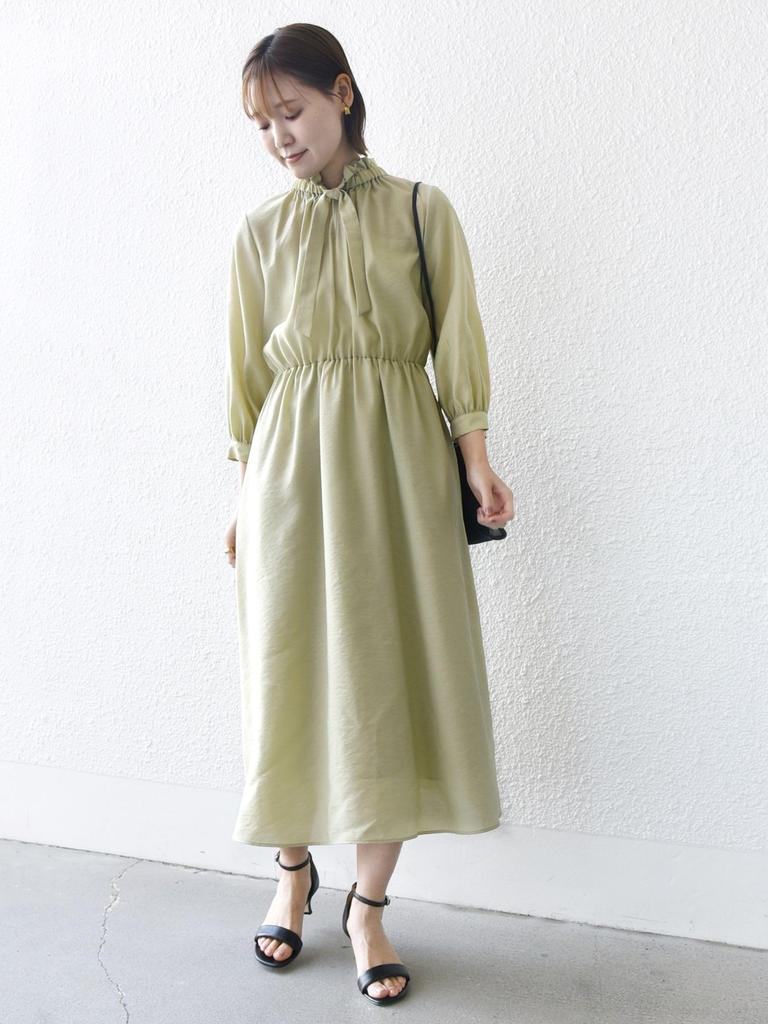SHIPS for women Gathered Bow Light One Size Dress, Neck, 3/4 Sleeves, Tie, Green, 314514732,