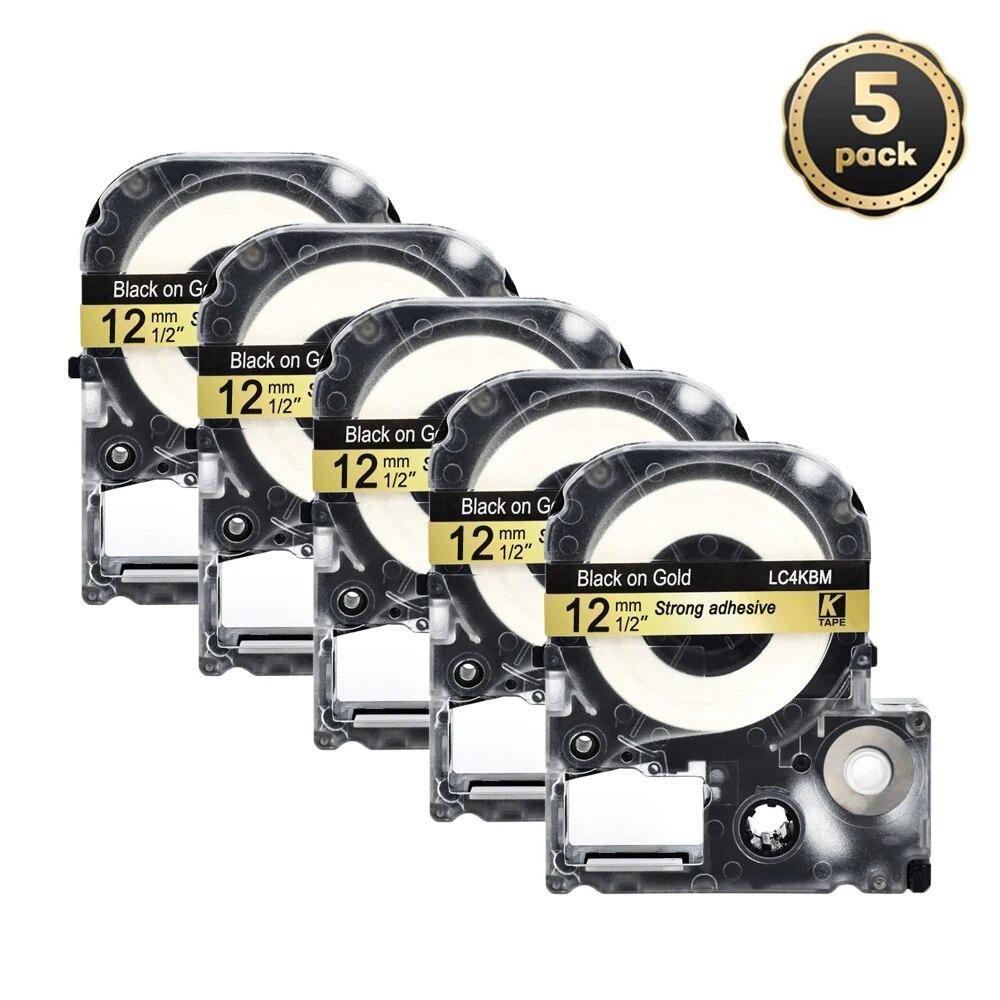 5 pachete 12 mm negru pe alb etichetă compatibilă Epson LC-4WBN / SS12KW SC12RW SC12YW ST12KW pentru imprimanta Epson LW300 LW400 500 600
