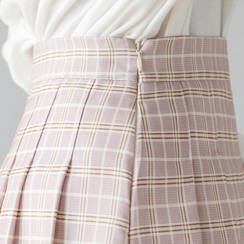 Qooth School Style Plaid Pleated Skirt XS-2XL Size Girl Sweet  Mini Skirt For Spring Summer QT2224