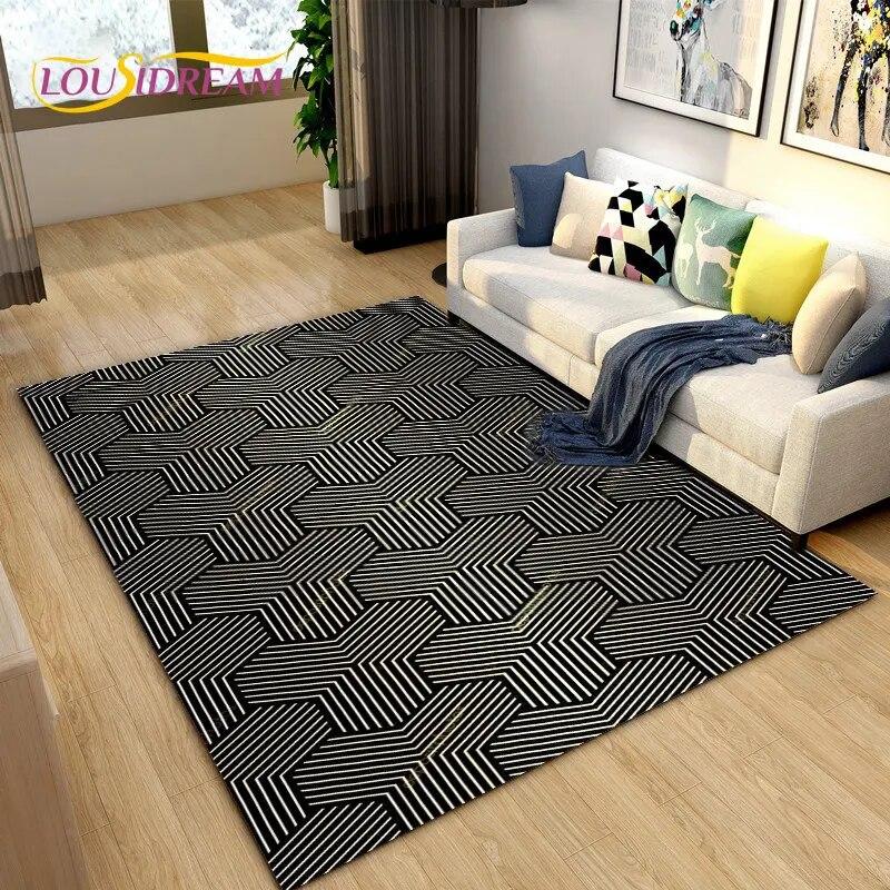 3D Geometric Lattice Pattern Area Rug,Carpet Rug for Living Room Bedroom Sofa Decoration,Kitchen Bath Doormat Non-slip Floor Mat