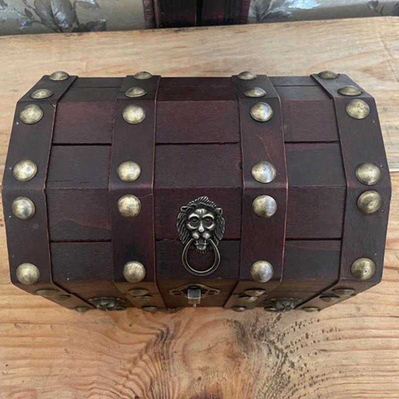 Antique Style Wooden Storage Box with Lock and Lid for Jewelry and Keepsakes Decorative Treasures Chest Home Decoration