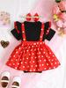 Summer 0-1 Years Old Infant Baby Girls Short-sleeved Dot Print Dress Casual 2-Piece Set With Hairband