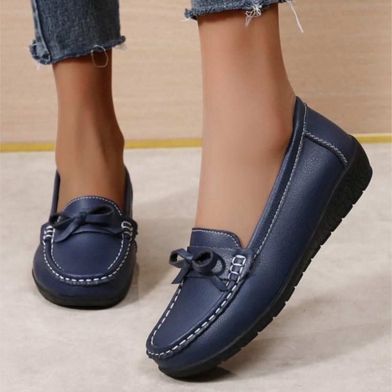 Spring Leather Wedge Women Flats Black Shoes Breathable Shoes Women Casual Shoes Female Plus Size