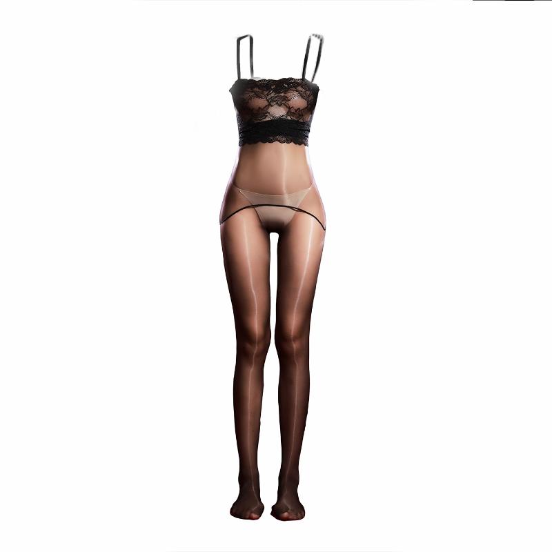 Women Sexy Suspenders Jumpsuit Seamless Aurora   High-Density Oil Shiny Glossy Lingerie Lace Tube Top Ultra-Thin Body Pantyhose