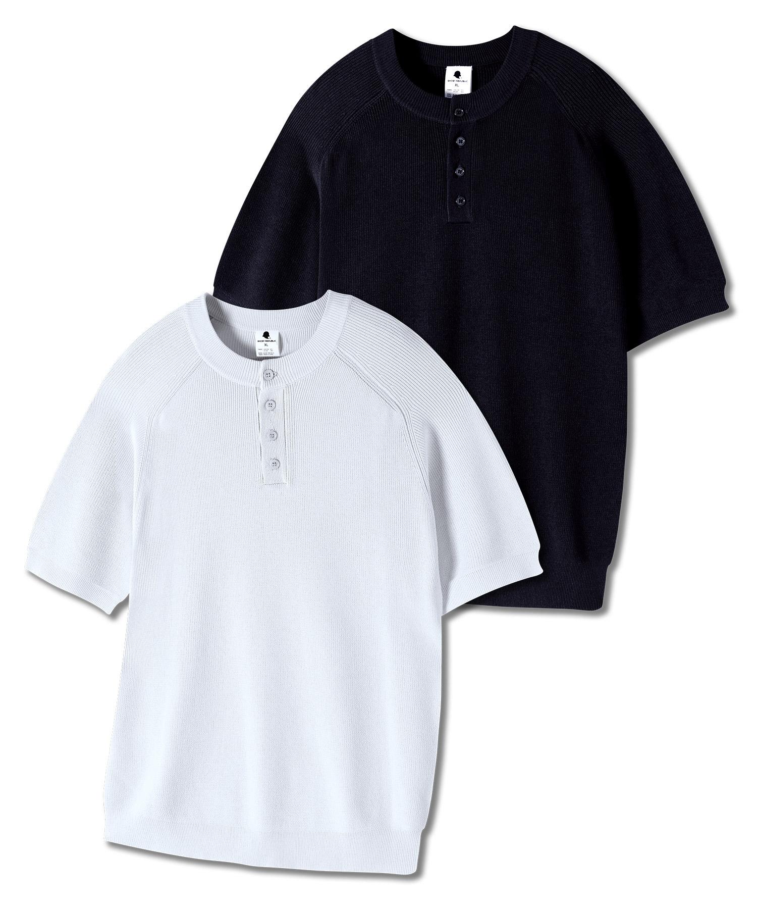 Ghost Republic Raglan Henley Neck Short Sleeve Knit Gkt-375 Sky/Xxl
