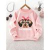Girl's Round Neck Sweatshirt with Cartoon Dachshund Wearing Glasses and Headscarf Print, Halloween
